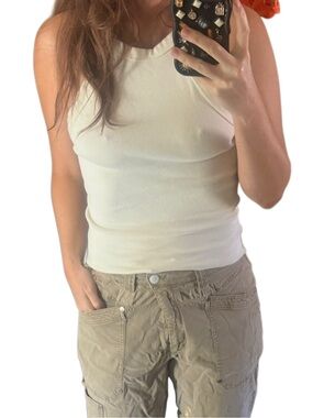 American Eagle Classic Cream green cotton Tank Top - Women's medium
